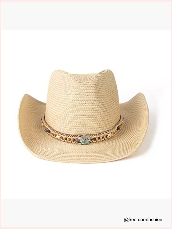 Wide Brim Straw Cowboy Hat with Belt Buckle